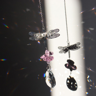 6 värviline 33,5 cm käsitsi valmistatud metallist kristallist ripats Dragonfly ripats, akna rippuv kaunistus vikerkaare seeria kodu kodukaunistus