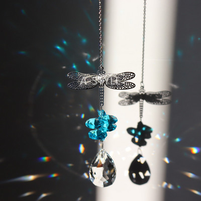 6 värviline 33,5 cm käsitsi valmistatud metallist kristallist ripats Dragonfly ripats, akna rippuv kaunistus vikerkaare seeria kodu kodukaunistus