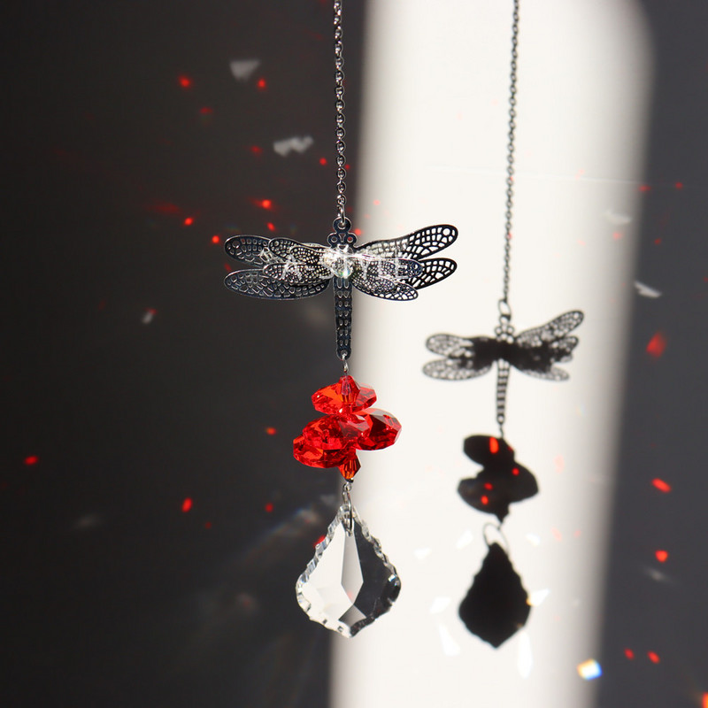 6 värviline 33,5 cm käsitsi valmistatud metallist kristallist ripats Dragonfly ripats, akna rippuv kaunistus vikerkaare seeria kodu kodukaunistus