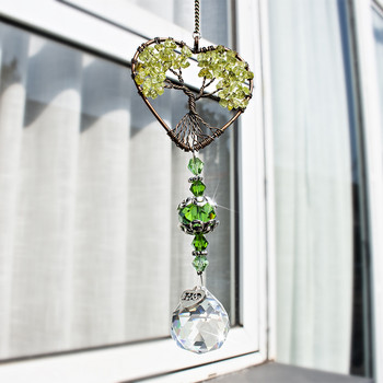 H&D Кристал във формата на сърце Дървото на живота Suncatcher Лечебни естествени камъни Rainbow Maker Window Висящ орнамент Декорация на домашна градина