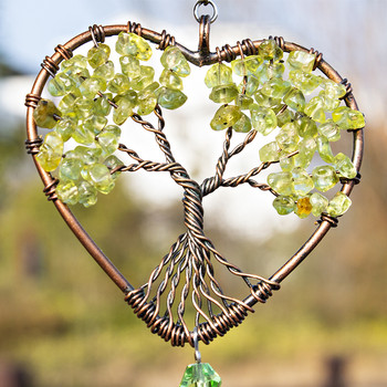 H&D Heart Shaped Crystal Tree of Life Suncatcher Healing Natural Stones Rainbow Maker Παράθυρο κρεμαστό στολίδι Διακόσμηση κήπου σπιτιού
