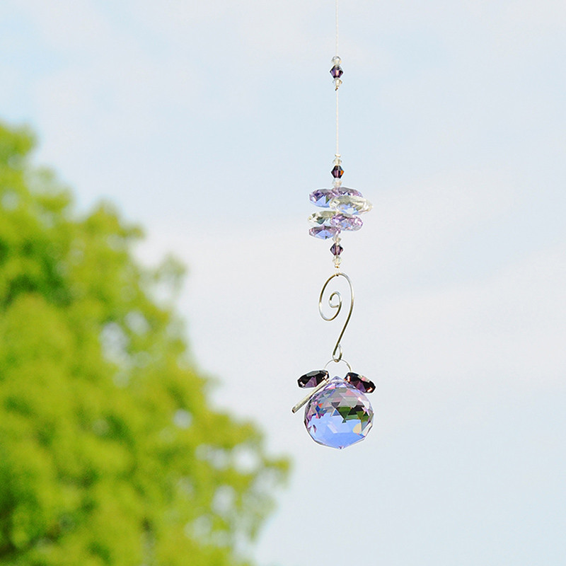 H&D 30 mm lustras kristāli, lodīšu prizmas varavīksnes astoņstūra čakras saules ķērējs dāvanai (violeta)