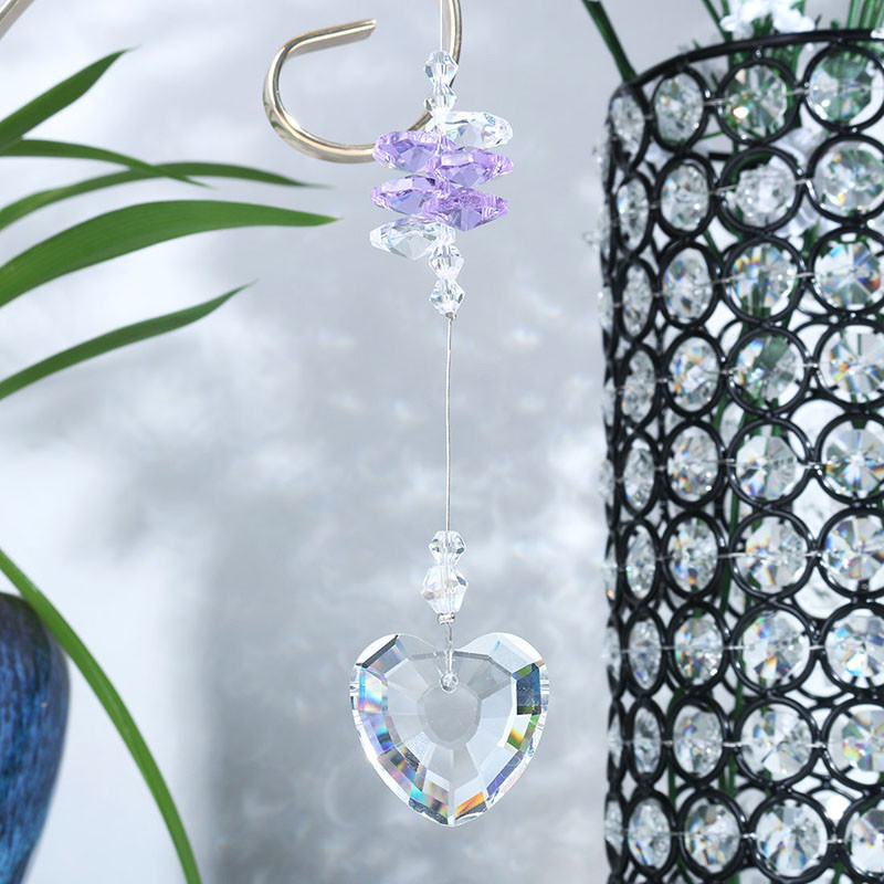 H&D Cristal în formă de inimă Prismă Suncatcher Rainbo Maker Lanț agățat pentru fereastră acasă Decor nuntă Ornamente Cadouri