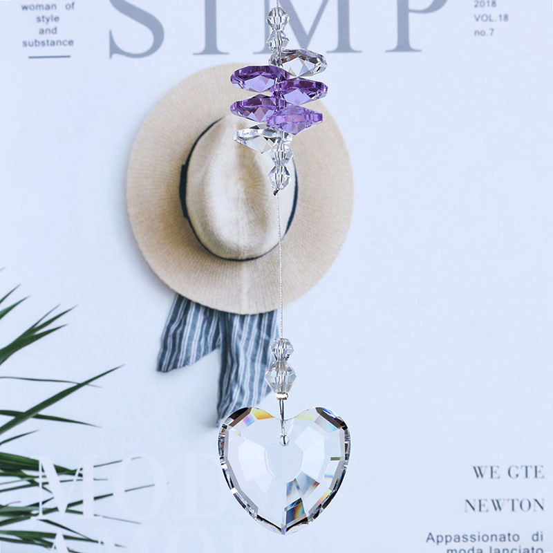 H&D Cristal în formă de inimă Prismă Suncatcher Rainbo Maker Lanț agățat pentru fereastră acasă Decor nuntă Ornamente Cadouri