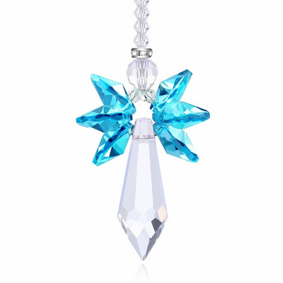 H&D Rainbow Guardian Angel Crystal Suncatcher για διακόσμηση σπιτιού/αυτοκίνητου & διακόσμηση βεράντας & κρεμαστά στολίδι από κρυστάλλινο γυαλί (Μπλε)