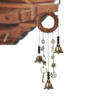 1PC камбана на вещица Ратанови ръчно изработени висящи камбани на вещици Wiccan Magic Wind Chimes за късмет Декорация на дома Занаятчийски подарък