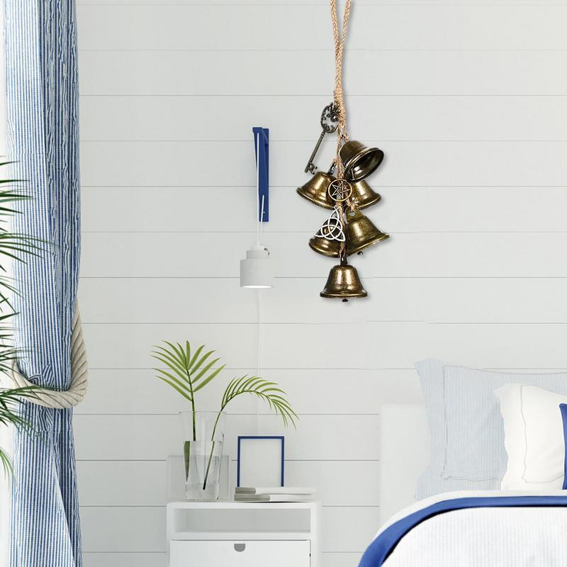 1 gab. Raganu zvana vēja zvans, rotangpalmas roku darbs, piekārti raganu zvani Wiccan burvju vēja zvani veiksmei mājas dekorēšanai, amatniecības dāvana