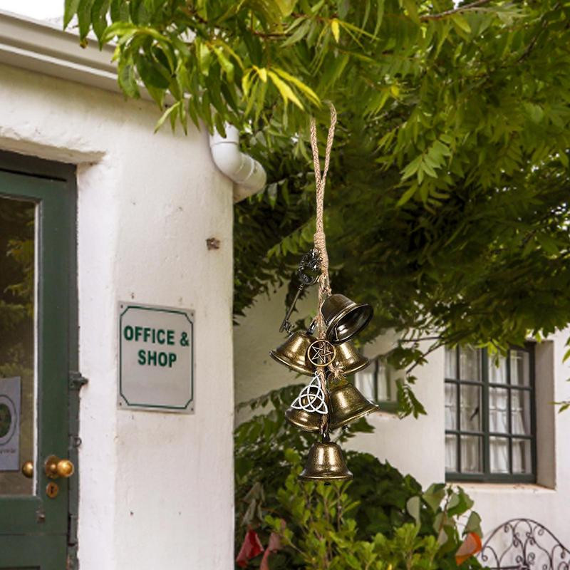 1 gab. Raganu zvana vēja zvans, rotangpalmas roku darbs, piekārti raganu zvani Wiccan burvju vēja zvani veiksmei mājas dekorēšanai, amatniecības dāvana