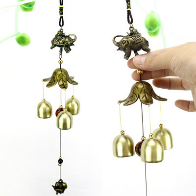 1 tk Vintage pronksist tuulekellad koos Lucky maskoti aiaga Kodukaunistus Ripatsid Käsitöö Ukse esiküljel mitme kellaga rippuv ornament