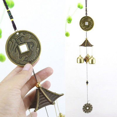 1 tk Vintage pronksist tuulekellad koos Lucky maskoti aiaga Kodukaunistus Ripatsid Käsitöö Ukse esiküljel mitme kellaga rippuv ornament