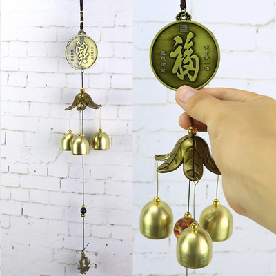 1 tk Vintage pronksist tuulekellad koos Lucky maskoti aiaga Kodukaunistus Ripatsid Käsitöö Ukse esiküljel mitme kellaga rippuv ornament