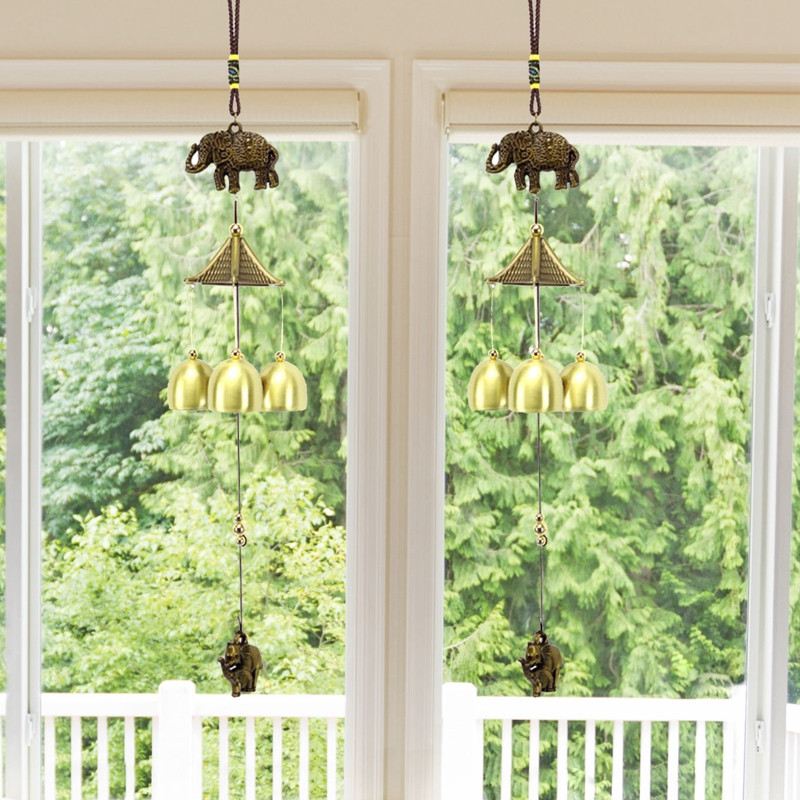 1 tk Vintage pronksist tuulekellad koos Lucky maskoti aiaga Kodukaunistus Ripatsid Käsitöö Ukse esiküljel mitme kellaga rippuv ornament