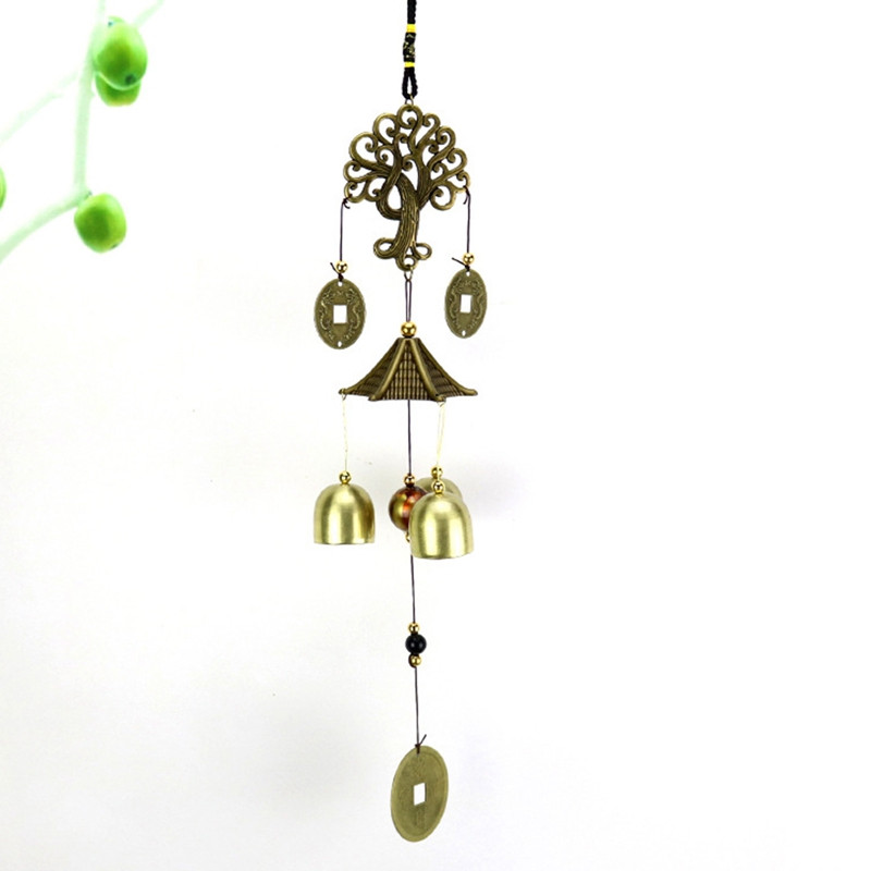 1 tk Vintage pronksist tuulekellad koos Lucky maskoti aiaga Kodukaunistus Ripatsid Käsitöö Ukse esiküljel mitme kellaga rippuv ornament