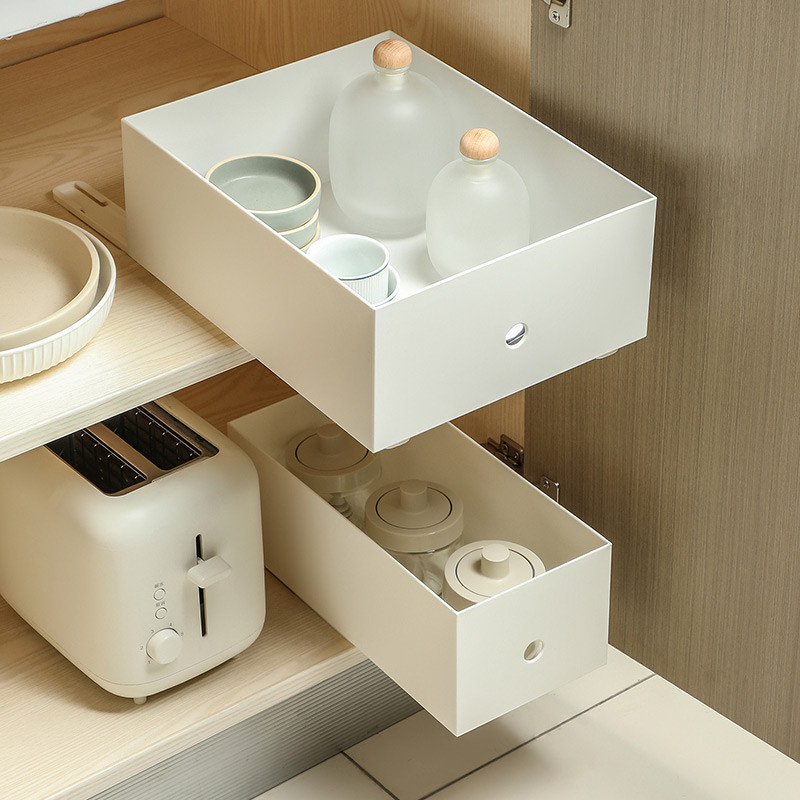 2db Kihúzható fiók Csúszósínek Sima szekrény Tárolókosár Húzósín Öntapadó Rendezők Sín Otthoni Tárolási Tartozékok