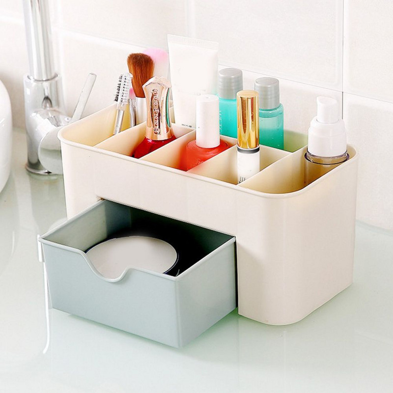Organizator za pohranu šminke Plastična ladica za kozmetiku Comestic Kutija za pohranu kistova s ladicom Pamučni štapići Stolni držač za sitnice