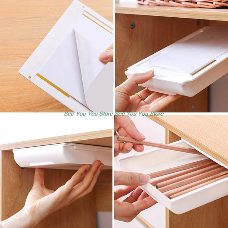 Samoljepljiva ladica za olovke Stolni stol Ladica Organizator Kutija Ispod stolnog stalka Samoljepljiva kutija ispod ladice #30