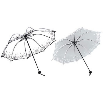 Нов прозрачен сгъваем дамски чадър, модерен и луксозен чадър, водоустойчив креативен чадър, черен като лято Flowe