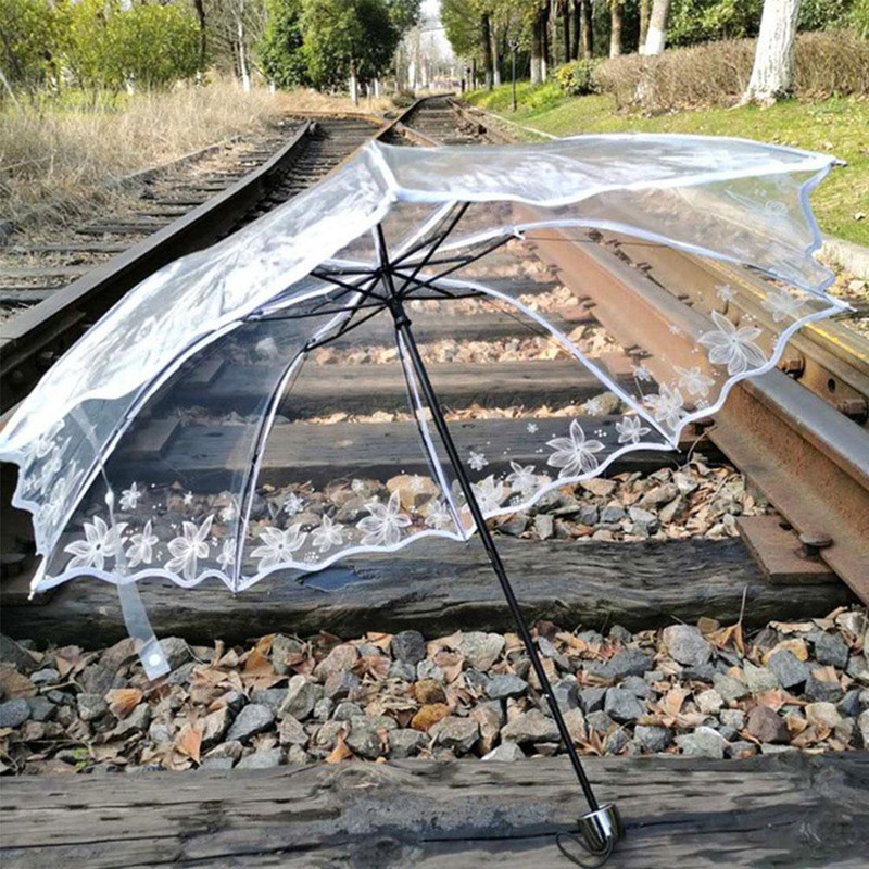 Naujas skaidrus sulankstomas moteriškas skėtis Madingas ir prabangus skėtis, atsparus vandeniui kūrybinis skėtis juodas kaip vasaros srautas