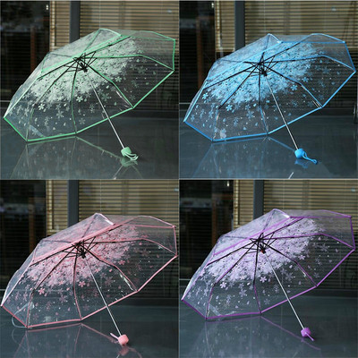 Чадър Прозрачен многоцветен прозрачен чадър Cherry Blossom Mushroom Apollo Sakura 3-сгъваем креативен чадър с дълга дръжка
