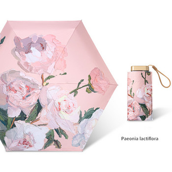 Totes Micro Mini Manual συμπαγής ομπρέλα, ροζ ελαιογραφία ομπρέλα, ροζ με πολύχρωμα λουλούδια, ομπρέλα ταξιδιού για γυναίκα