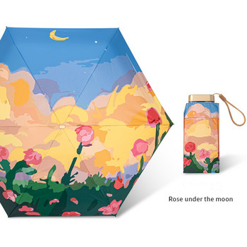 Totes Micro Mini Manual συμπαγής ομπρέλα, ροζ ελαιογραφία ομπρέλα, ροζ με πολύχρωμα λουλούδια, ομπρέλα ταξιδιού για γυναίκα