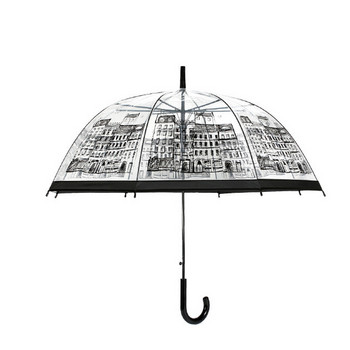 Прозрачен чадър с малка брада и дълга дръжка Супер лек анимационен дантелен чадър Apollo 3D 8 костни полуавтоматични чадъра