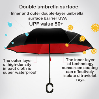 2023 Πτυσσόμενη ομπρέλα διπλής στρώσης ανεστραμμένη αντιανεμική ομπρέλα ανδρικής ομπρέλας γκολφ C-hook αντίστροφη ομπρέλα για γυναίκες