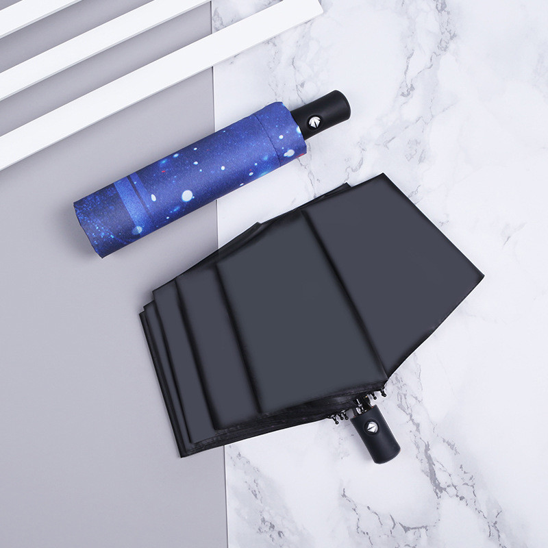 Trīskāršs Black Star Umbrella Sieviešu automātiskais lietussargs Vīriešu salokāmi lietussargi lietus un saules saulessargi dāvana vīriešiem Meitene bērns