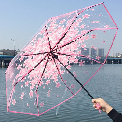 Jaapani kirsiõite vihmavari Kerge läbipaistev kaasaskantav mini armas kokkupandav kompaktne reisivihmavari naistele tüdrukutele