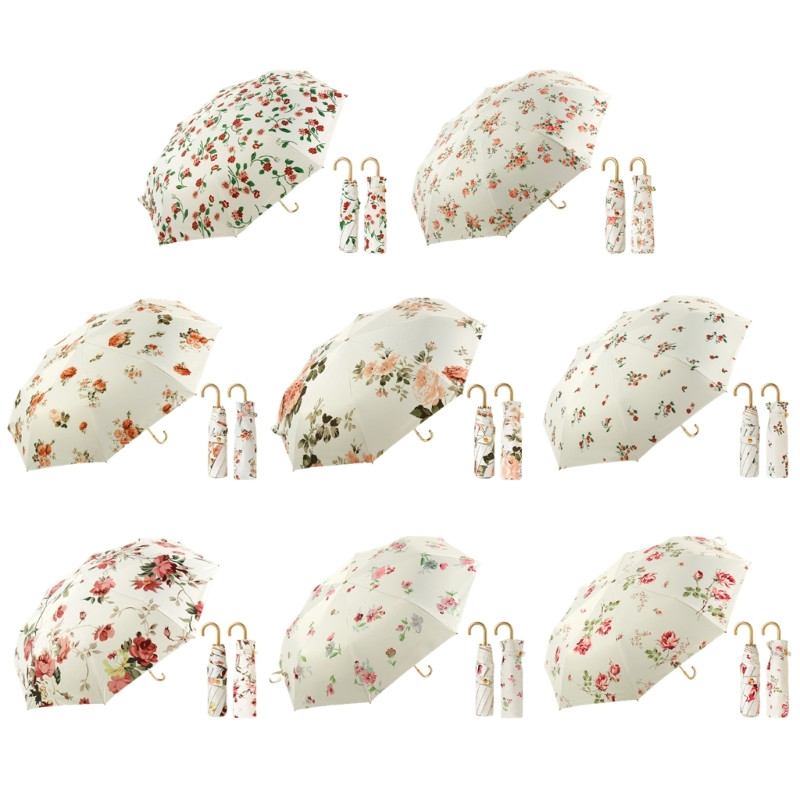 Vēja necaurlaidīgs ceļojumu lietussargs lietus saulessargam salokāmi ceļojumu lietussargi sievietēm Vintage trīskāršās 8 ribu lietussargs dāvana