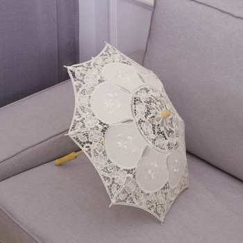 Дантелен чадър Ръчно изработен памучен занаятчийски фотографски реквизит Сватбен чадър Декор Диаметър 60 см (бежов)