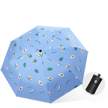 Chic Fruits ANTI-UV Сгъваеми чадъри Слънчеви Компактни Дамски Дамски Дамски Ветроустойчив Чадър Прекрасен Авокадо Автоматичен чадър