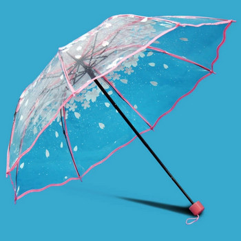 Цвете Роза Прозрачен сватбен бял чадър Дамски преносим мини чадър за дъжд Външен прозрачен пластмасов принцеса черешови чадъри
