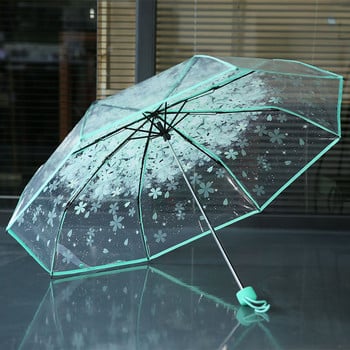 Прозрачен прозрачен чадър Cherry Blossom Mushroom Apollo Sakura 3 Fold Umbrella Protection Umbrella детски чадър #A