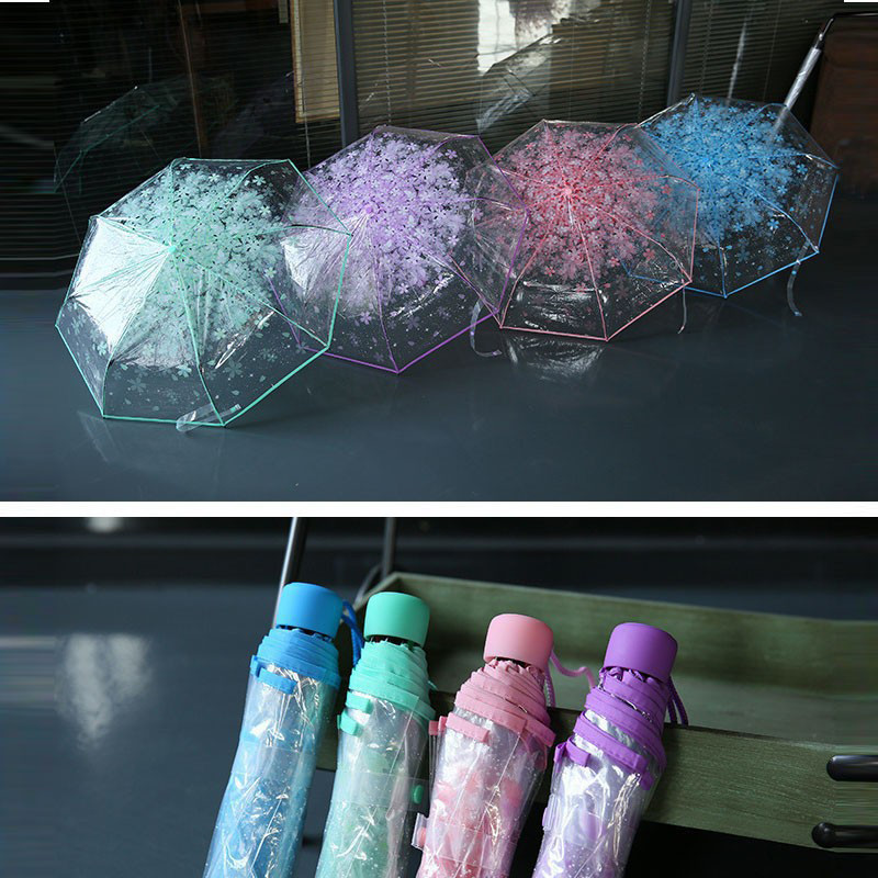 Caurspīdīgs Caurspīdīgs lietussargs Ķiršu ziedu sēņu Apollo Sakura 3 salokāms lietussargu aizsardzība Lietussargs bērnu lietussargs #A