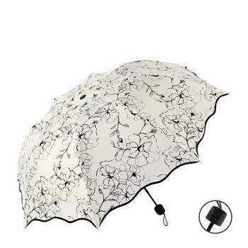 Чадър Черно лепило Три сгъваем слънцезащитен черен чадър Ръчен Нов чадър с цветя Оборудване за дъжд Чадър за слънце Три сгъваем чадър