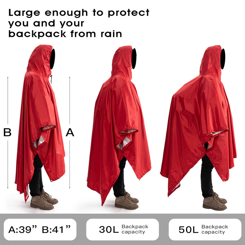 Pārnēsājama daudzfunkcionāla 3 vienā lietus mētelis, ūdensnecaurlaidīgs lietus pončo, viegla, atkārtoti lietojama pārgājienu jaka ar kapuci pārgājienu nometnei