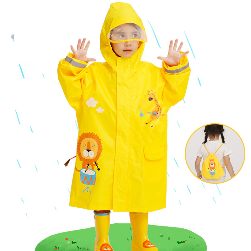 Jauna multfilma Lion bērnu lietusmētelis, vēja necaurlaidīgs pončo zēnu meiteņu lietus apģērbs, dzeltens 2–14 gadu studentu ekskursijas lietusmētelis ar somu