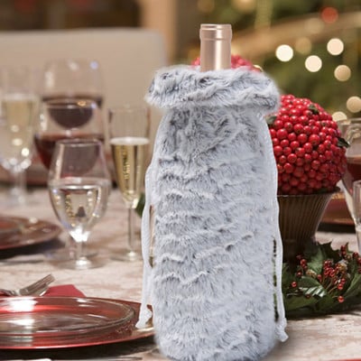 1vnt Kalėdų raudonojo vyno butelių dangtelių maišelis Pliušiniai audiniai Kalėdų Senelio šampano butelio dangtelis Kalėdų papuošalai namams