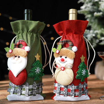 Коледни капаци за бутилки вино Чанта Празничен Дядо Коледа Капак за бутилка шампанско Червена Весела Коледа Декорации за маса за дома