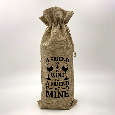 Wine Print Λινάτσα Λινάτσα με κορδόνι Σάκκο κρασιού Eco Επαναχρησιμοποιήσιμη Θήκη για Μπουκάλι Φιλικό για τα γενέθλια Χριστουγεννιάτικο δώρο ενοικίασης σπιτιού καλύτερο δώρο