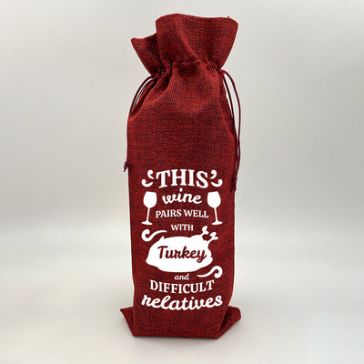 Wine Print Λινάτσα Λινάτσα με κορδόνι Σάκκο κρασιού Eco Επαναχρησιμοποιήσιμη Θήκη για Μπουκάλι Φιλικό για τα γενέθλια Χριστουγεννιάτικο δώρο ενοικίασης σπιτιού καλύτερο δώρο