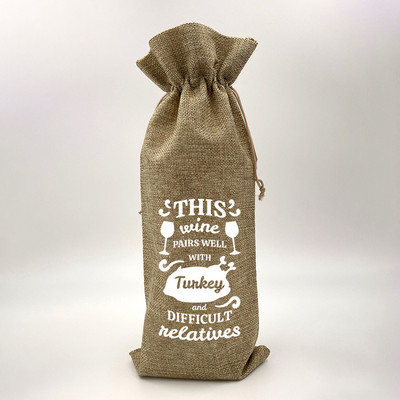 Wine Print Λινάτσα Λινάτσα με κορδόνι Σάκκο κρασιού Eco Επαναχρησιμοποιήσιμη Θήκη για Μπουκάλι Φιλικό για τα γενέθλια Χριστουγεννιάτικο δώρο ενοικίασης σπιτιού καλύτερο δώρο