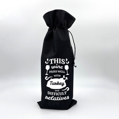 Wine Print Λινάτσα Λινάτσα με κορδόνι Σάκκο κρασιού Eco Επαναχρησιμοποιήσιμη Θήκη για Μπουκάλι Φιλικό για τα γενέθλια Χριστουγεννιάτικο δώρο ενοικίασης σπιτιού καλύτερο δώρο