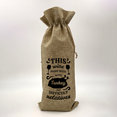 Wine Print Λινάτσα Λινάτσα με κορδόνι Σάκκο κρασιού Eco Επαναχρησιμοποιήσιμη Θήκη για Μπουκάλι Φιλικό για τα γενέθλια Χριστουγεννιάτικο δώρο ενοικίασης σπιτιού καλύτερο δώρο