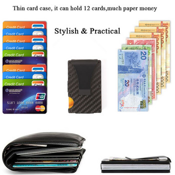 Горещ портфейл за държач на кредитна карта от въглеродни влакна, нов дизайн, минималистичен Rfid блокиращ, тънък метален картодържател, антизащитен щипка за мъже