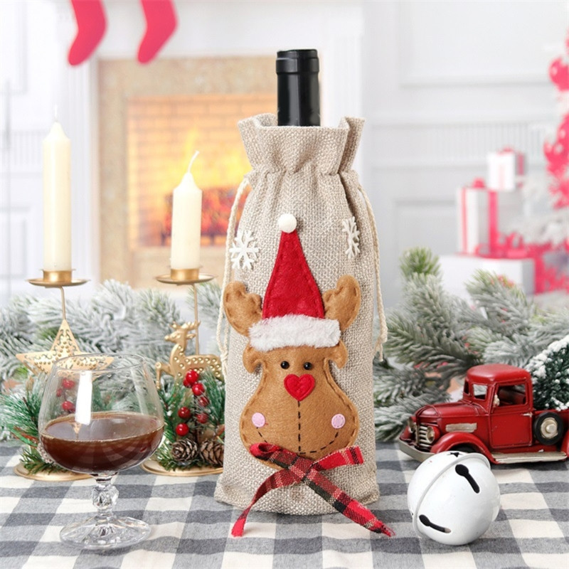 Kalėdų papuošalai Kalėdų Senelio vyno butelio dangtelis Sniego senelis Šampanas Dovanos Krepšiai Naujieji Metai Kalėdos Namų vakarienės vakarėlio stalo dekoras B03E