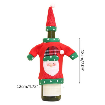 Χριστουγεννιάτικο κάλυμμα για μπουκάλι κρασιού πουλόβερ Σετ καπέλων κάλυψης πουλόβερ για μπουκάλι κρασιού