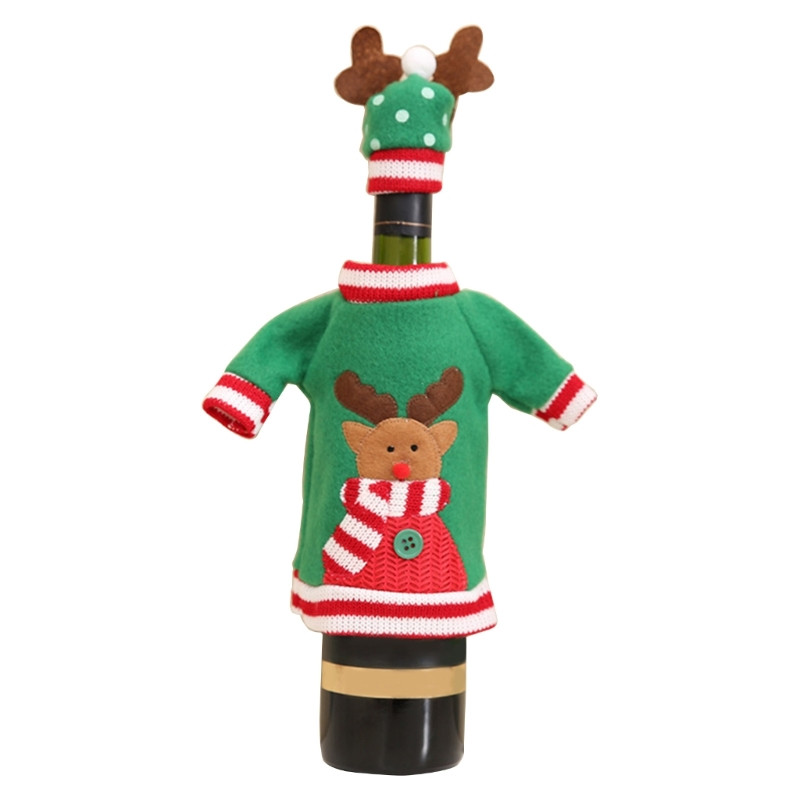 Megztinis Kalėdų vyno butelio dangtelis Šventinis vyno butelio megztinis dangtelis Kepurių rinkinys