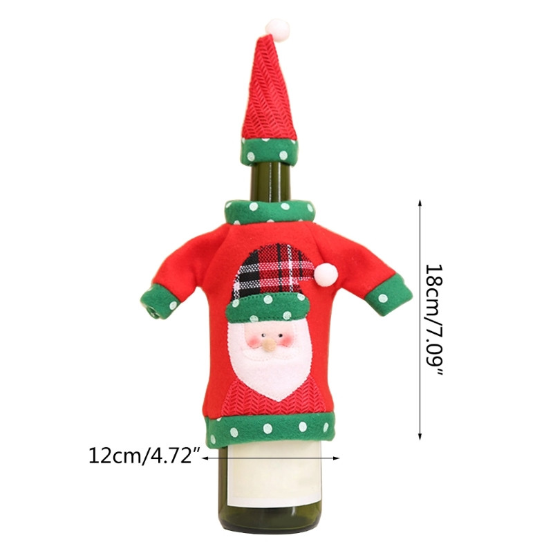 Megztinis Kalėdų vyno butelio dangtelis Šventinis vyno butelio megztinis dangtelis Kepurių rinkinys